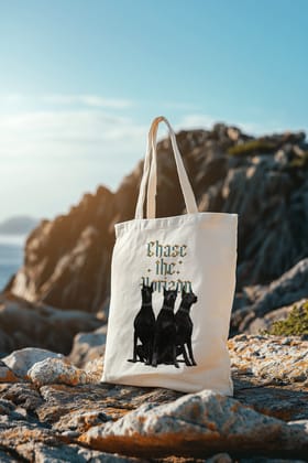 Chase the Horizon Tote Bag – Bold Gothic Design by Bellbum