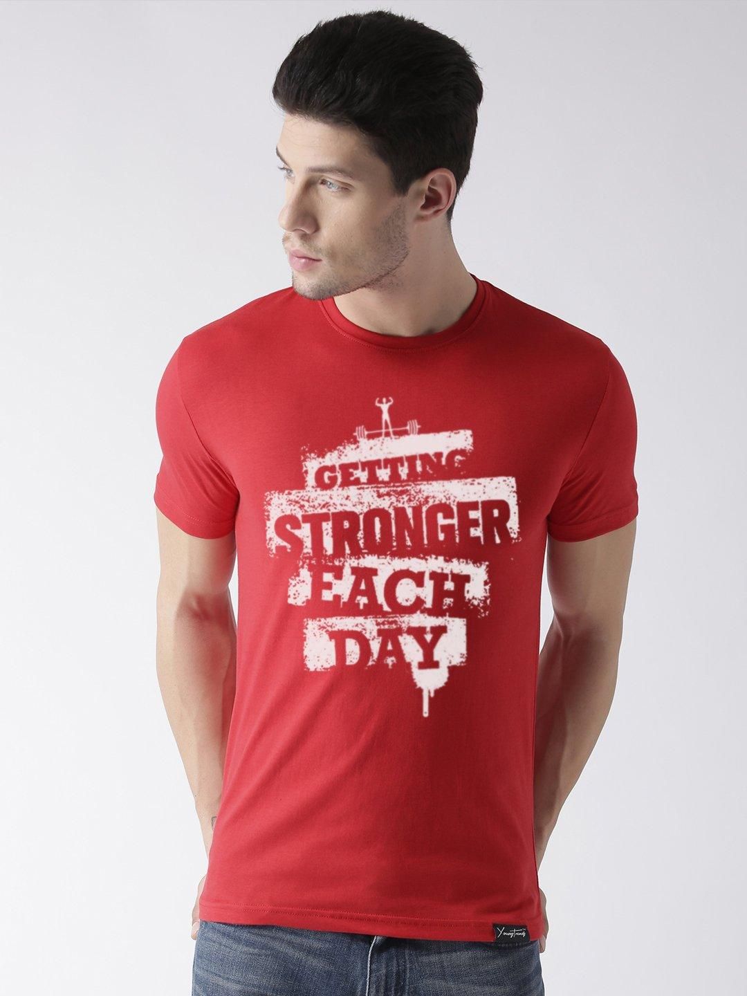 Young Trendz Bio-Wash Cotton Half Sleeve STRONGER Graphic Printed RED T-Shirt-RED / Medium / 100% Bio Wash Cotton