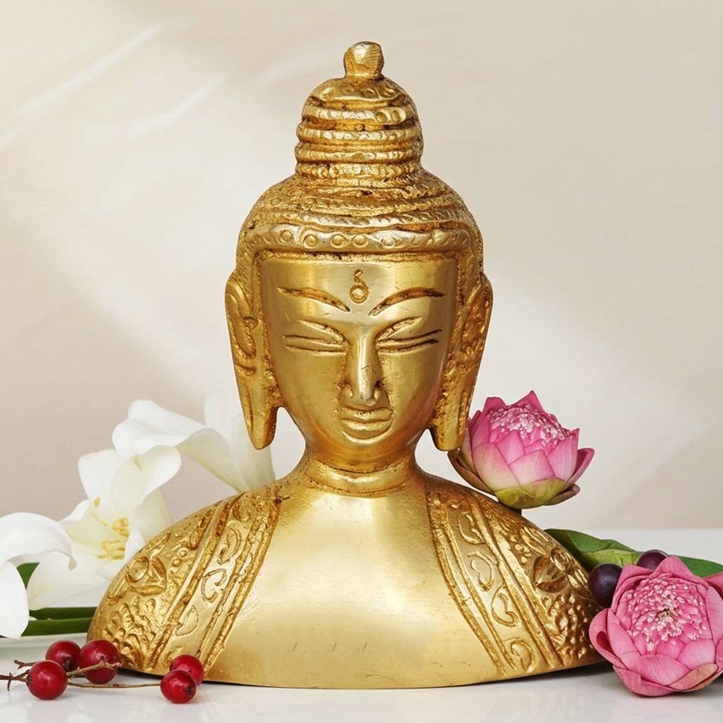 Brass Half Buddha Statue - Spiritual Home Decor Showpiece, Height : 3.5 Inch (BSMAS1073 C)