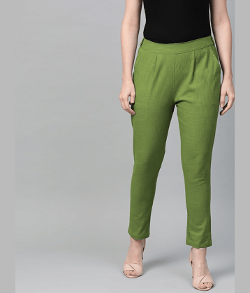 Yash Gallery - Green Cotton Regular Women's Formal Pants ( Pack of 1 )