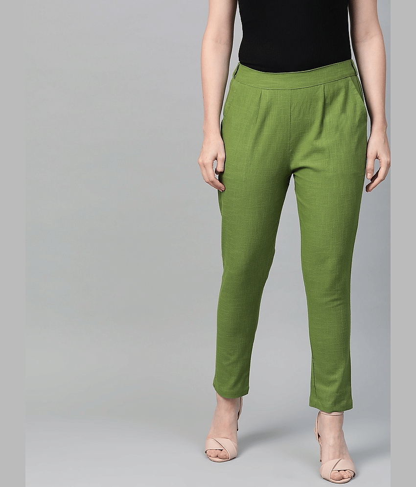 Yash Gallery - Green Cotton Regular Women's Formal Pants ( Pack of 1 )