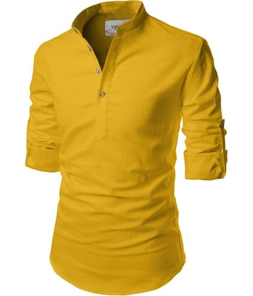 Vida Loca Yellow Cotton Blend Men's Shirt Style Kurta ( Pack of 1 )