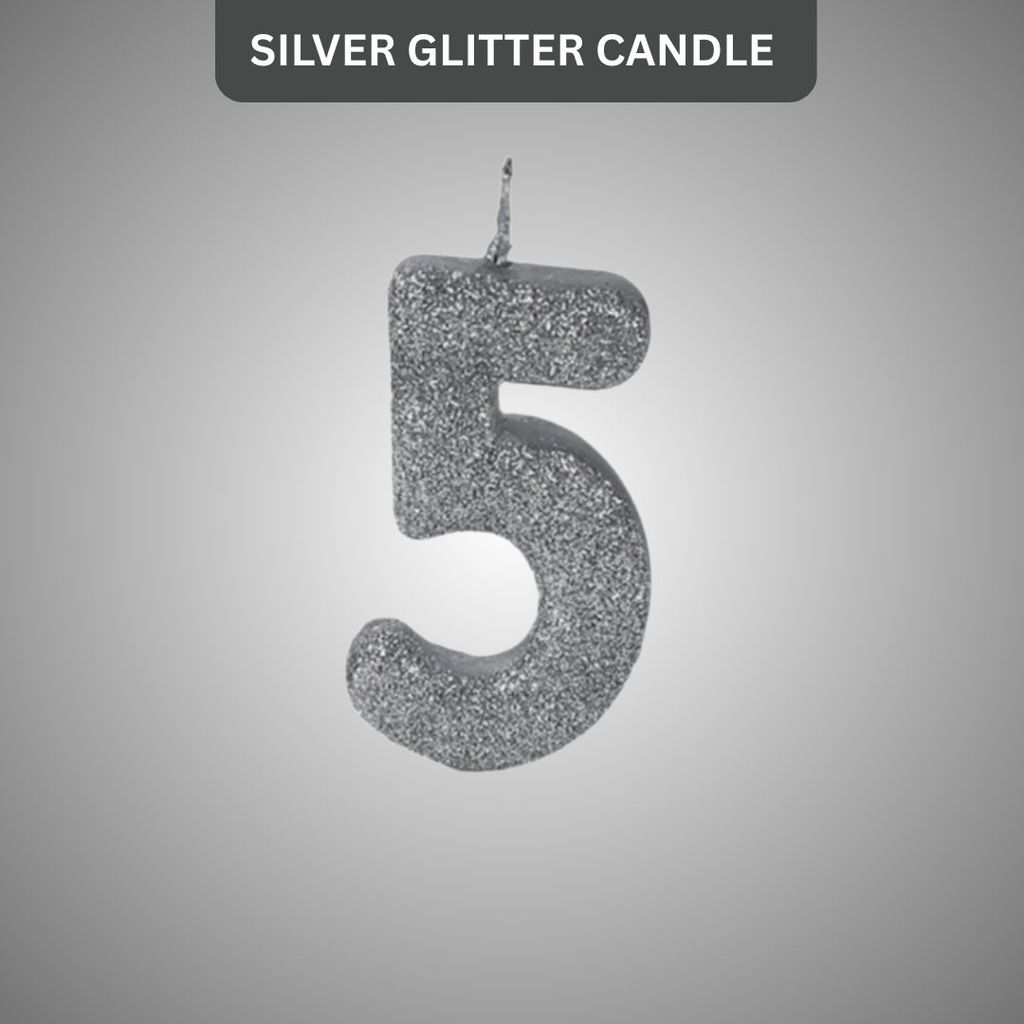 No. 5 Glitter Silver Candle - 1PC - Party and Festive Needs | Buy online on ZillyBuy