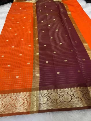 SEMI GADWAL SILK saree collection.all over checks kota pattern  weaving Design.silk temple weaving border  Contrast blouse