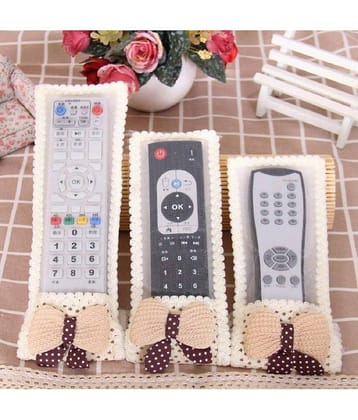 Set of 3 Standard Quality Bow Knot Remote Control for Tv, Air Conditioner, D2H, Dth Remote Control Dust Cloth Cover (Cream)