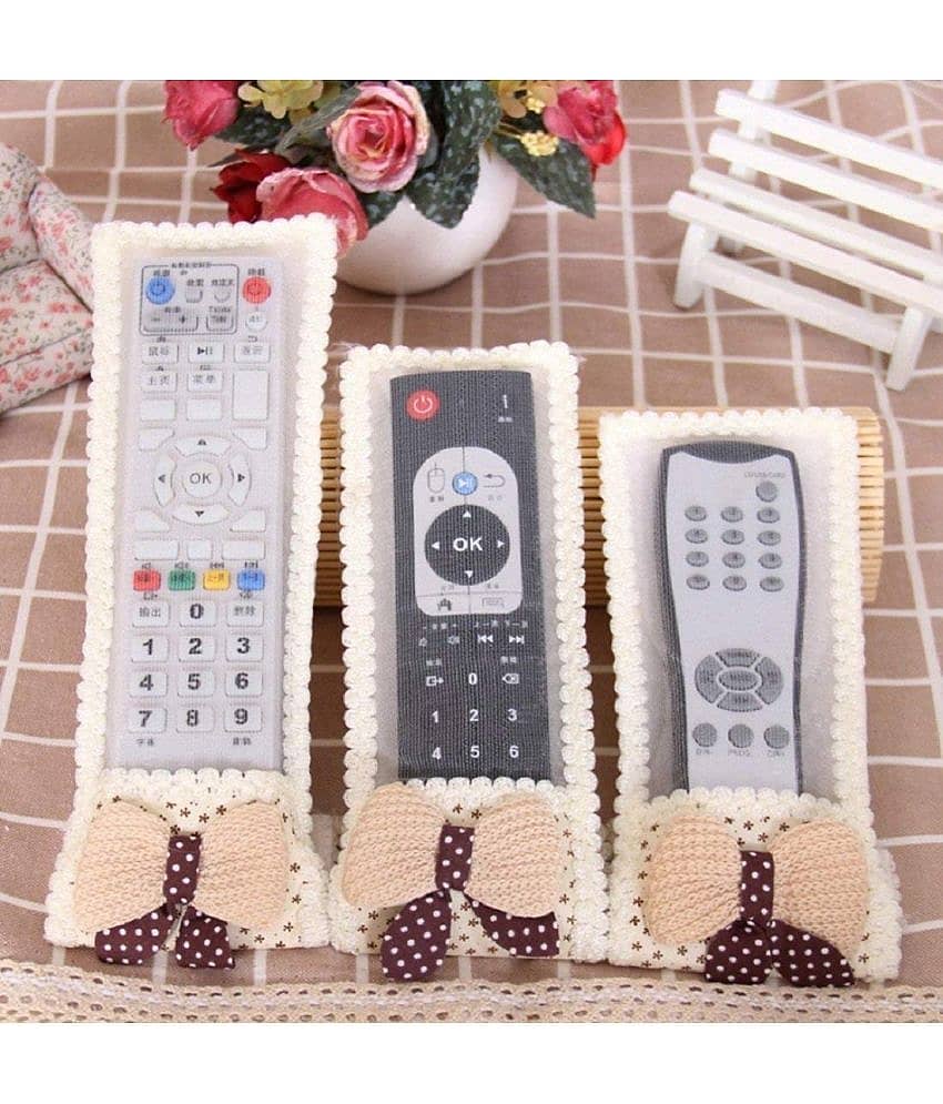 Set of 3 Standard Quality Bow Knot Remote Control for Tv, Air Conditioner, D2H, Dth Remote Control Dust Cloth Cover (Cream)