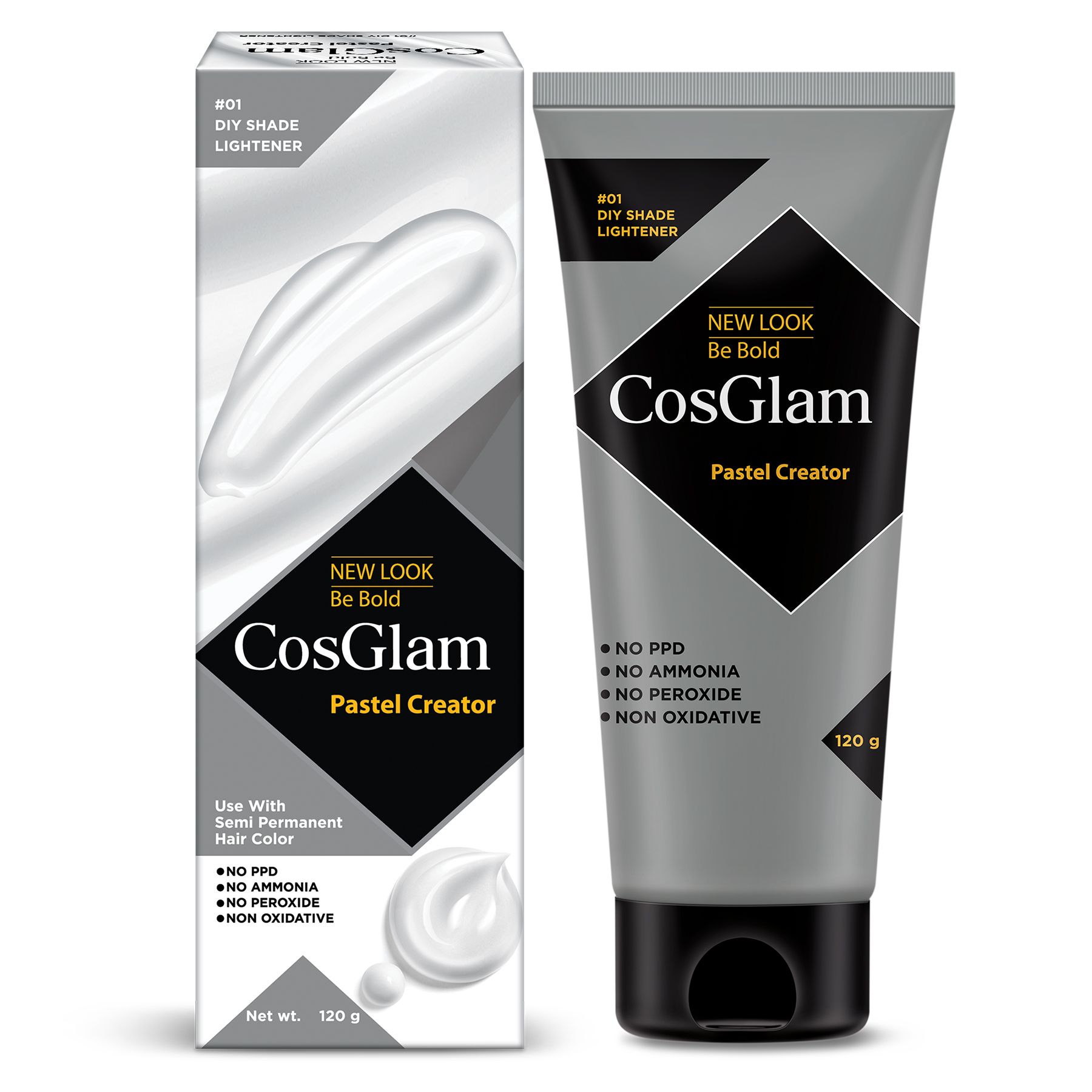 COSGLAM Semi Permanent Hair Color, No Peroxide, Non Oxidative, Ammonia Free Hair Colour 01 Pastel Creator - 120gm