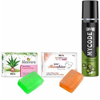 (Combo Of 3) Indkus Nexa My Code Body Spray 75 ML, Handmade Soap 75 Gm and Handmade Aloevera Soap 75 Gm