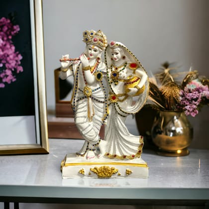 Lord Radha Krishna Marble Statue Radha Matki Murti for Home Pooja Gift Home Decoration H -40 cm-Composite Marble