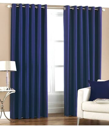 Homefab India Plain Semi-Transparent Eyelet Door Curtain 6ft (Pack of 2) - Blue