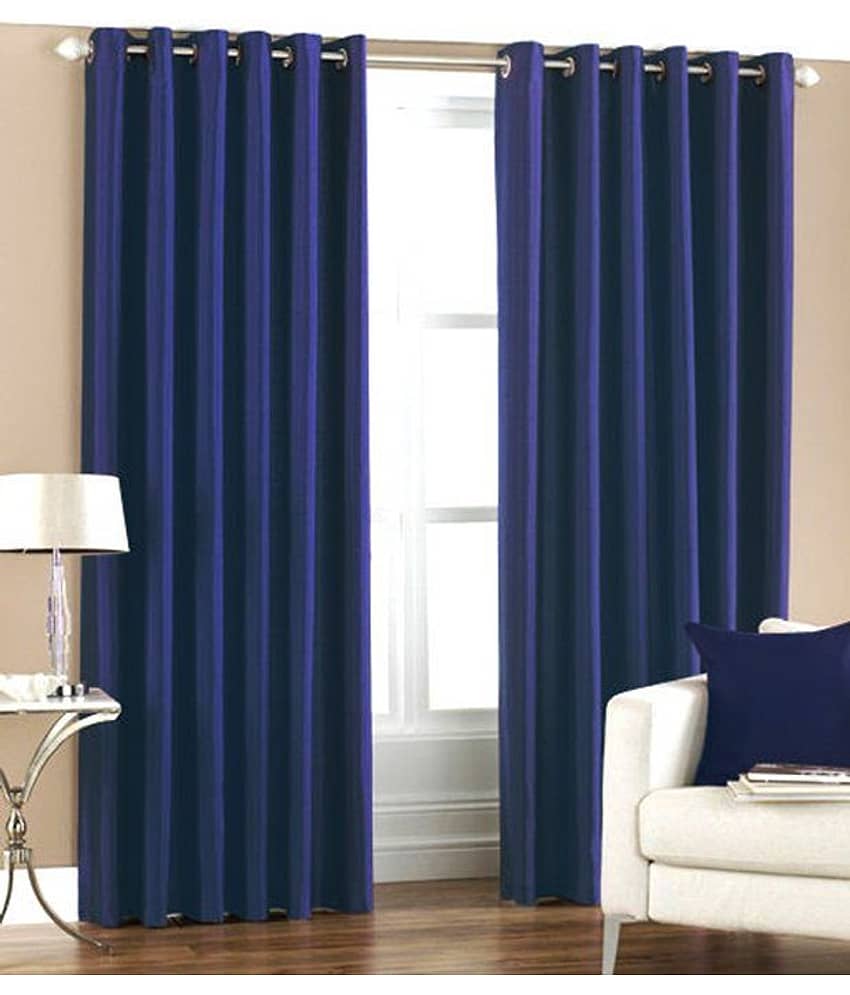 Homefab India Plain Semi-Transparent Eyelet Door Curtain 6ft (Pack of 2) - Blue