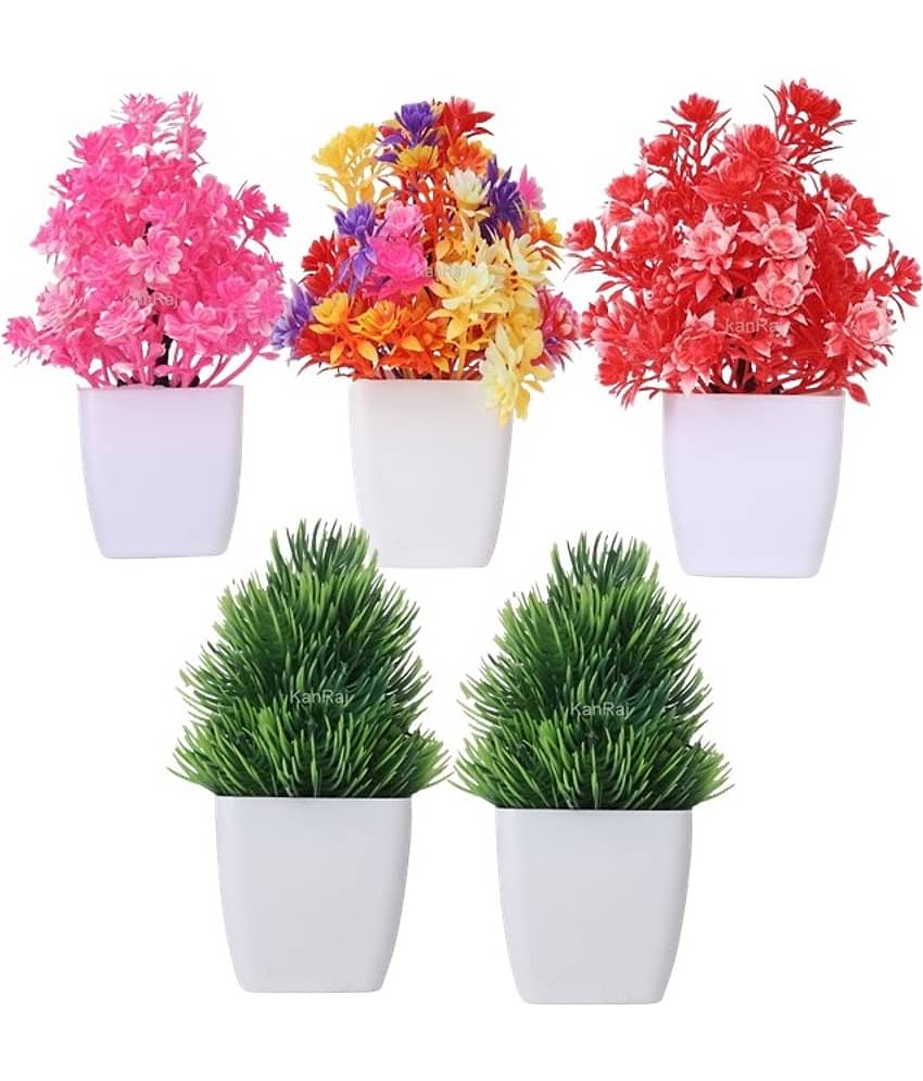 KanRaj - Multicolor Wild Artificial Flowers With Pot ( Pack of 5 )
