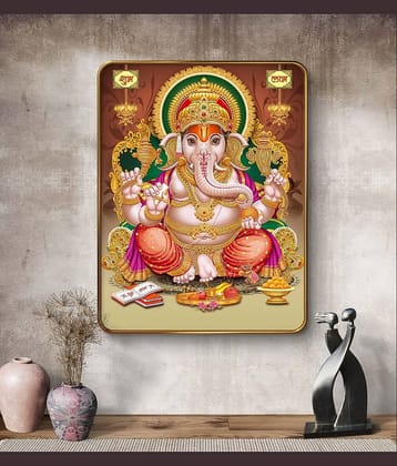 SAF Lord Ganesha Wall Painting Golden Frame Sparkle Lamination | Ganpati Bappa MDF Poster for Home Temple Office Décor | Shubh Labh Ganesh Artwork for Gifting & Pooja Room