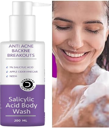 Dermistry 1% Salicylic Acid, Apple Cider Vinegar Neem Anti Acne Exfoliating Exfoliator  Body Wash Preventing Backne Blemishes Breakouts Removes Excess Oil Face Men Women Whiteness White Glow Whitening Exfoliator D Tan Pigmentation Dark Spots Goree Gora