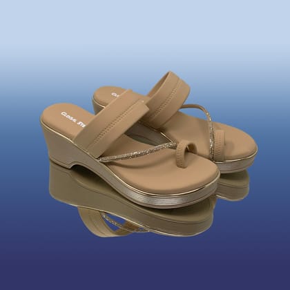 Beige Ethnic Wedge Sandals-Beige / 36