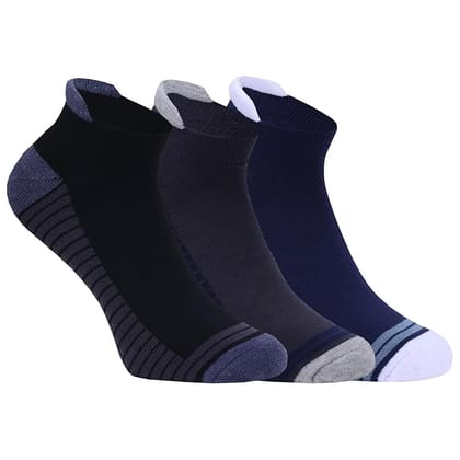 USOXO Men's Low Cut Socks I Non-Slip Ankle Length Combed Cotton with Lining Design I Odour-Free & Breathable I Padded Base & Anti-bacterial I Free Size Sock for Casual Sports Running - Set of 3