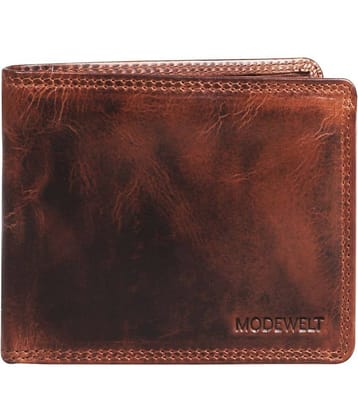 MODEWELT Tan Leather Men's Two Fold Wallet ( Pack of 1 )