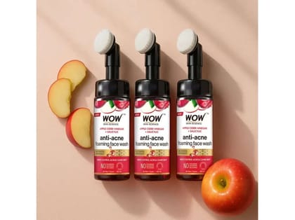 WOW Apple Cider Vinegar Foaming Face Wash With Built-in Brush - 150ml (Pack of 3)