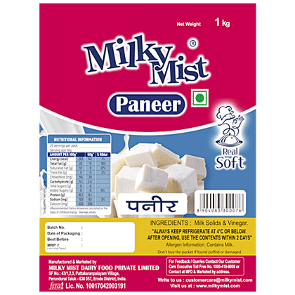 Milky Mist Paneer - Rich In Protein, Calcium, Excellent Taste, 1 kg Pouch Milky Mist Paneer - Rich In Protein, Calcium, Excellent Taste, 1 kg Pouch