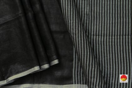 Black And White Half and Half Linen Saree With Embroidery And Silver Zari Border PL 2025