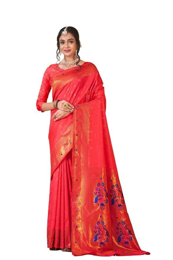 Traditional Silk Saree with Floral Border Design, Sleeve Blouse,