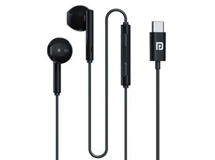 Portronics Conch Theta C, Type C Audio Jack, Unique Earbuds Design, 14.2mm Dynamic Driver, TPE Anti Tangle Material - Black