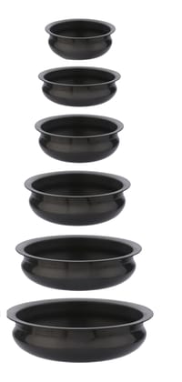 India Gold Hard Anodized Uruli Set of 6 | Traditional Black Cookware | Durable Anodized Aluminum
