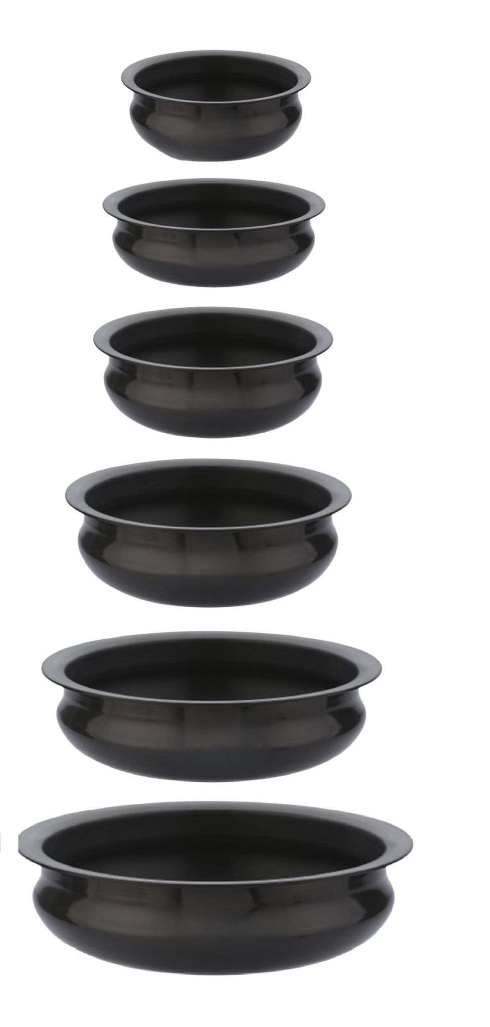 India Gold Hard Anodized Uruli Set of 6 | Traditional Black Cookware | Durable Anodized Aluminum