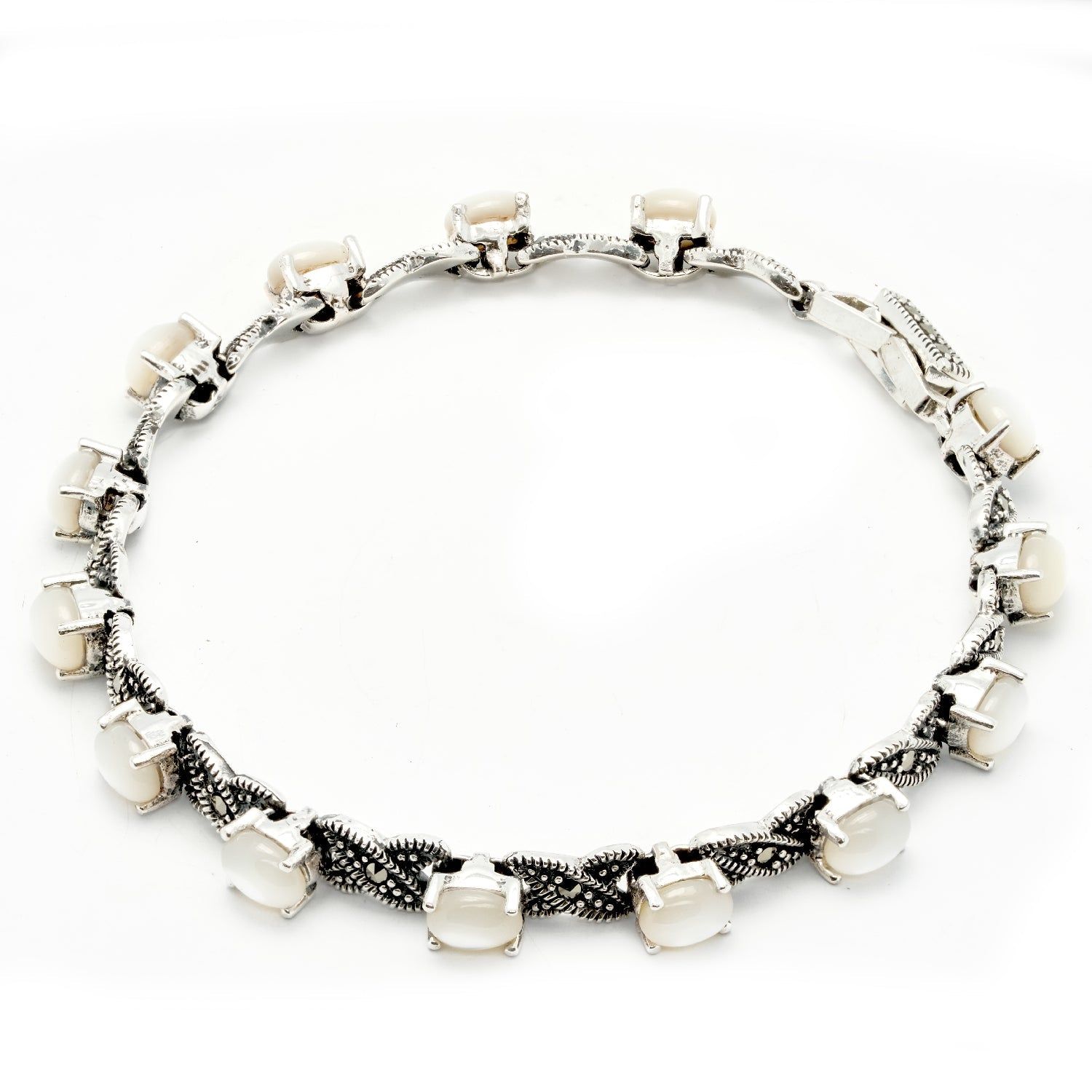Infinity Moonstone Marcasite Bracelet | 925 Silver Jewellery-Free / Antique Oxidised / Modern