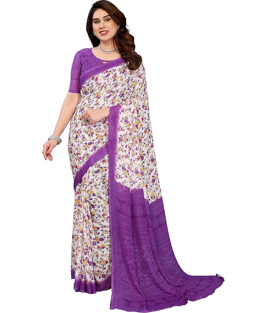 Kashvi Sarees Georgette Printed Ilkal Saree With Unstitched Blouse Piece ( Purple )