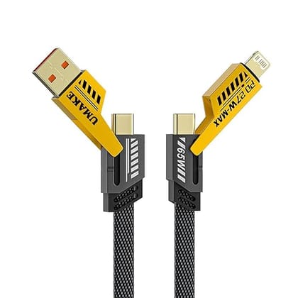 4-In-1 Multifunctional Fast Charging Cable, Metal Alloy Charging Cable, 65W Fast Charging, Braided, Multiple Ports for iPhone and Laptop
