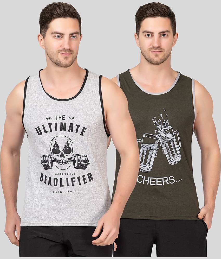 Looks United Pack of 2 Cotton Sleeveless vest For Men ( Multi )