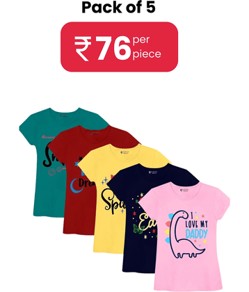SILVER FANG Pack of 5 Girls Cotton T-Shirt ( Multi )