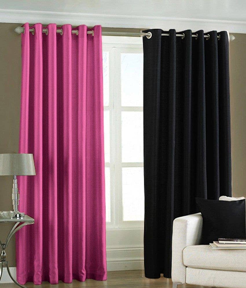 Homefab India Plain Semi-Transparent Eyelet Long Door Curtain 9ft (Pack of 2) - Green