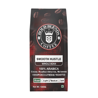 Bold Blends Smooth Hustle 1kg Roasted Whole Beans 100% Arabica Bean Specially Crafted for Espresso Lovers Medium to Dark Roasted Hot Air Roasting for Rich Crema  Energize Yourself with the Strongest Caffeinated Coffee