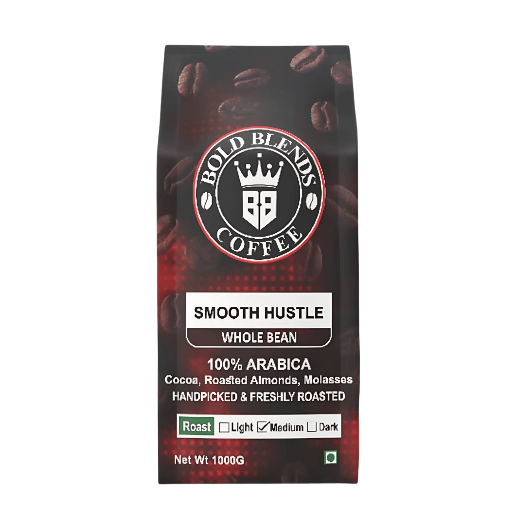 Bold Blends Smooth Hustle 1kg Roasted Whole Beans 100% Arabica Bean Specially Crafted for Espresso Lovers Medium to Dark Roasted Hot Air Roasting for Rich Crema  Energize Yourself with the Strongest Caffeinated Coffee