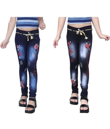 KUNDAN Girl's Dark Blue & Black Slim Fit Jeans ( Pack of 2 )