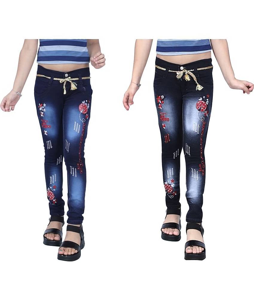 KUNDAN Girl's Dark Blue & Black Slim Fit Jeans ( Pack of 2 )