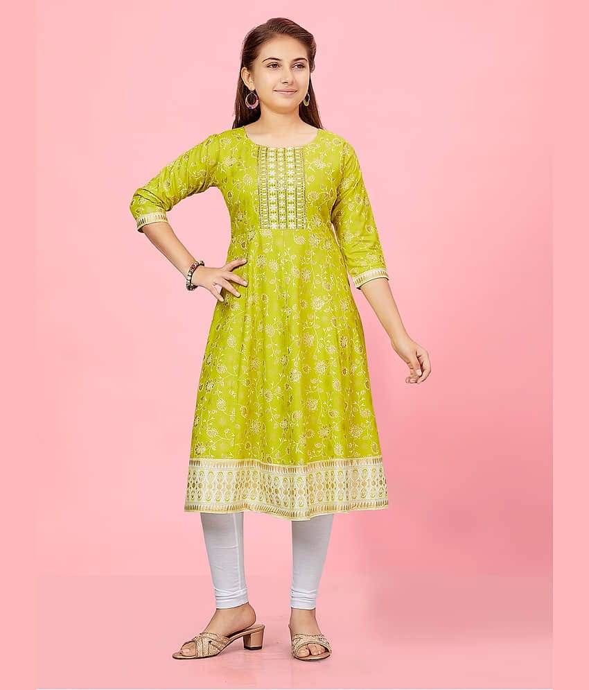 Aarika Girls Cotton Kurti Legging Set ( Pack of 1 , Lime Green )