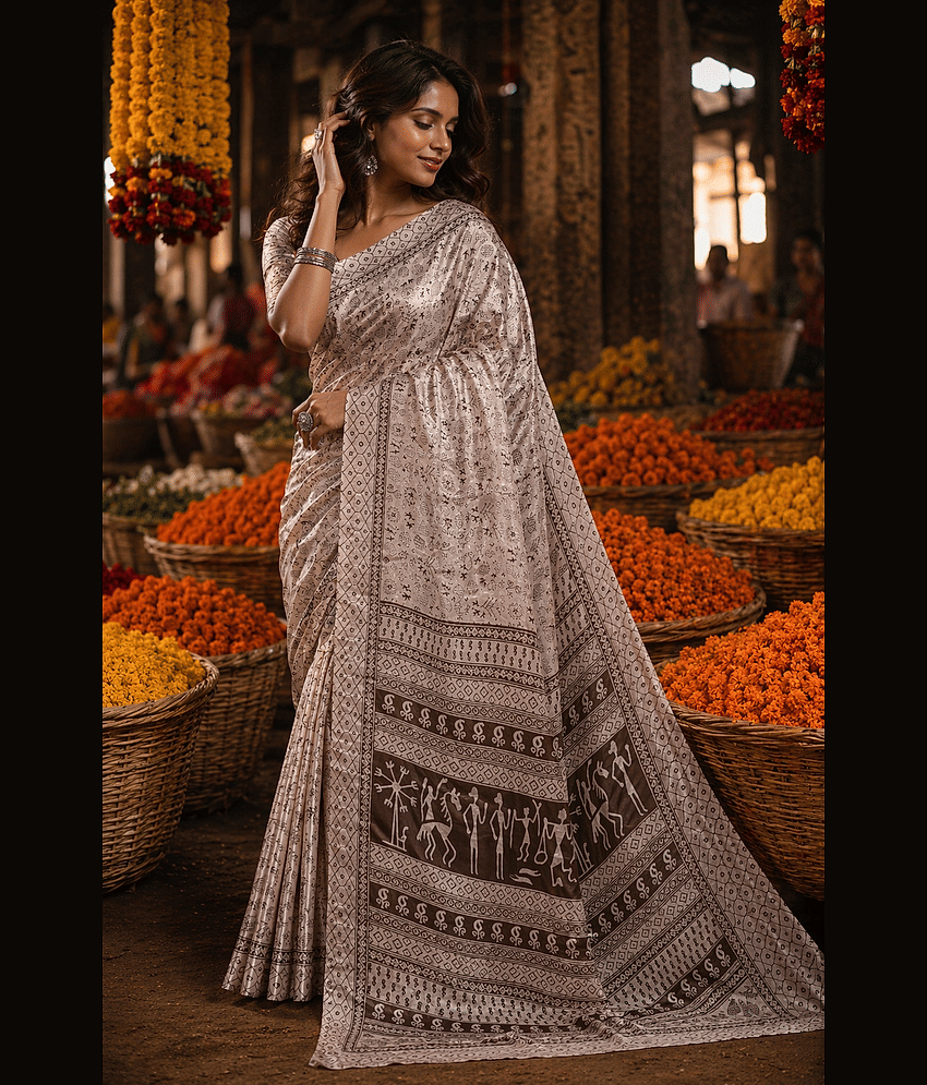 JIHANA FAB Georgette Printed Banarasi saree With Unstitched Blouse Piece ( Multicolor )