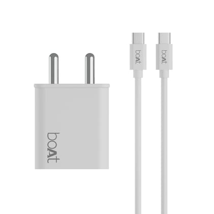 boAt WCDV 22.5W Dual Port Fast Charger, Overheat/Overcharge Protection, Auto Detection for Samsung, Xiaomi & Android Users with Type C to Type C Cable (White)