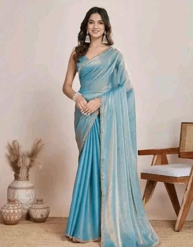 PRESENTING NEW RICH CHFFORN FENDY SOFT FABRIC ALPNG RICH BORDER LOOK SAREE WITH BLOUS