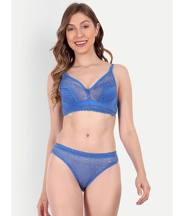 Aprozone Nylon Women's Bra & Panty Set ( Blue ) Lingerie Set