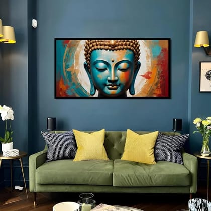 Luminary Serenity of Buddha – Spiritual Art on Canvas – For Décor | Frame Size (127 X 69 Cm) | Frame Type (Black) | 5-Year Warranty