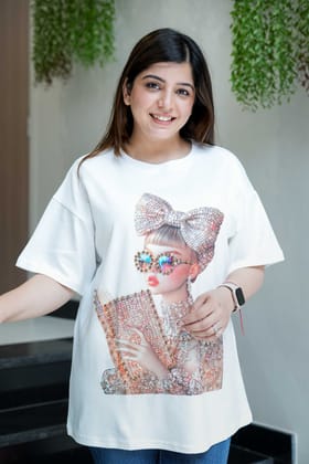 Isla White Embroidered Tshirt-Free Size till XL