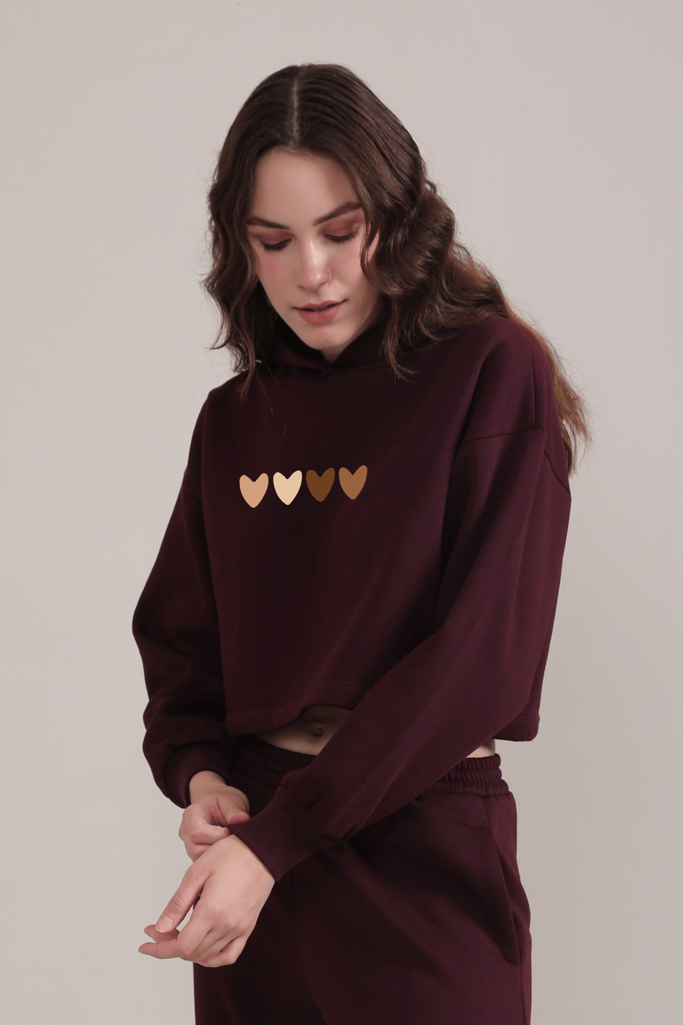 Hearts-Crop Hoodie-M