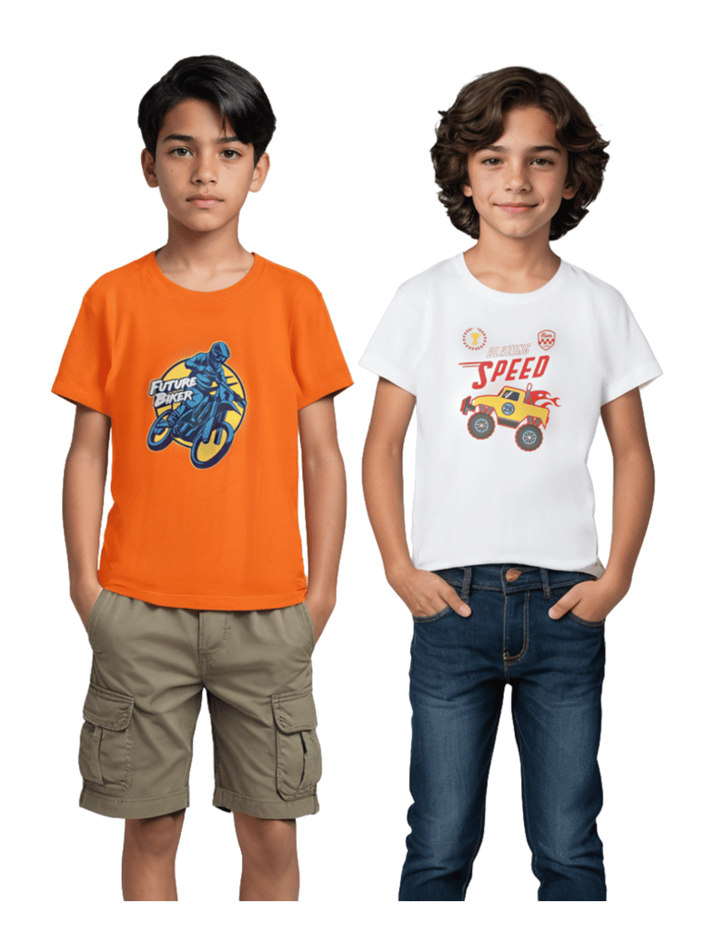 Trendy Kids Boys T-Shirt White / Scarlet Ibis Orange, Soft Cotton, Ages 7-14 (2pcs pack) 2025 at