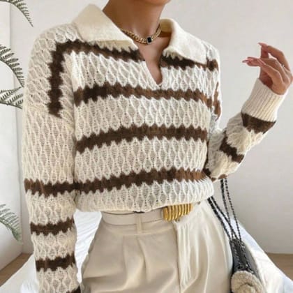 Hoffman knit collar sweater-Brown / XS