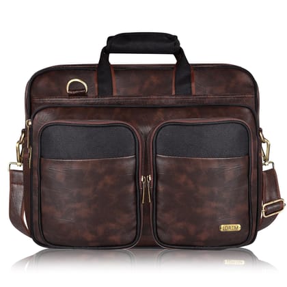 LOREM Brown & Black Color Faux Leather 28L Laptop Messenger Bag For Men BG97