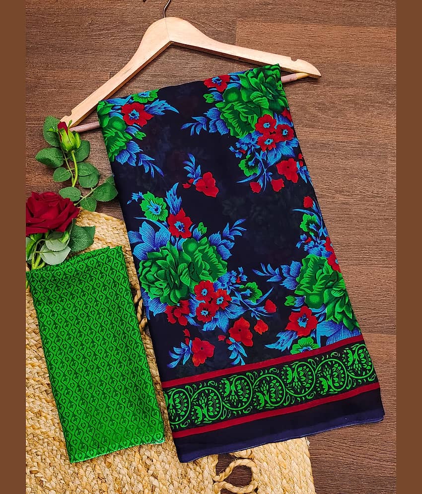 ANAND SAREES Georgette Printed Ilkal Saree With Unstitched Blouse Piece ( Multicolor )